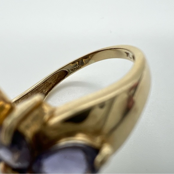 JL Iolite Flower 10k Yellow Gold Ring Size 7 - Picture 7 of 10